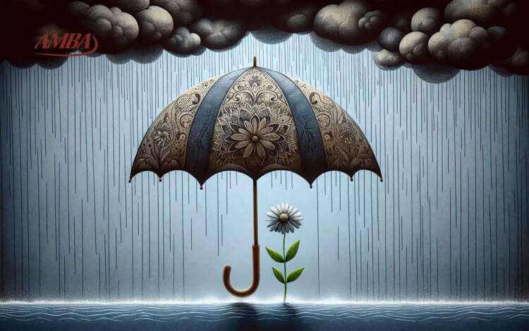 Eine Illustration, die einen schützenden Regenschirm zeigt, Sicherheit und Absicherung bei Krankheit zu symbolisieren.