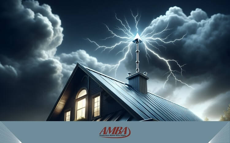 Illustration eines Blitzableiters am Dach eines Hauses