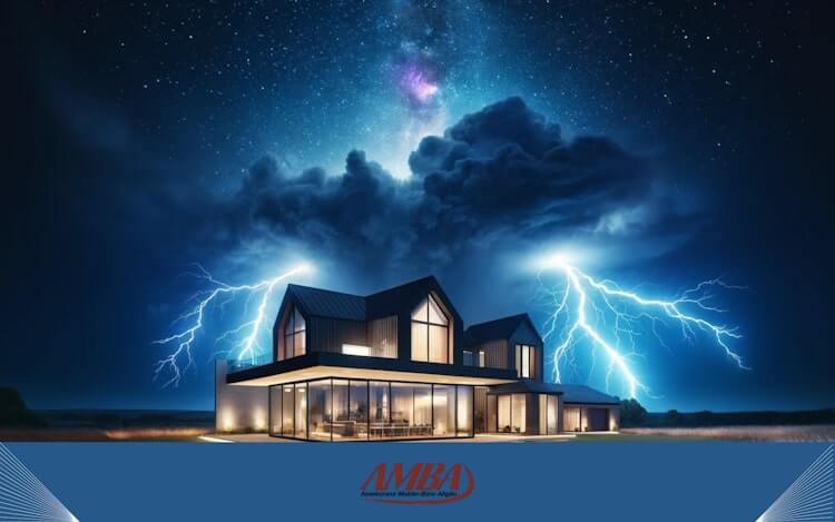 Illustration eines Blitzes über einem Haus