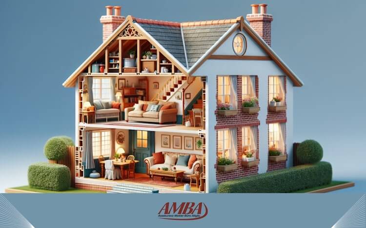 Ein Haus mit verschiedenen Haushaltsgegenständen und Möbeln, die durch eine Versicherung geschützt sind