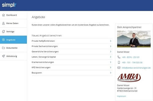 Vergleichsrechner bei Simplr - digitaler Versicherungsordner