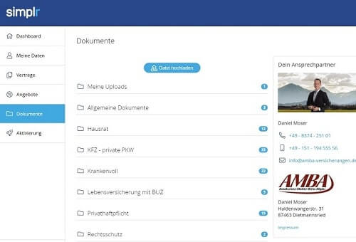 Wichtige Unterlagen bei Simplr unter Dokumente