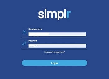 Ansicht Login Bereich Simplr WebApp