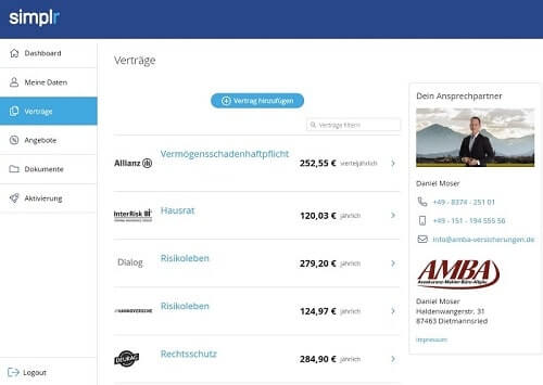 Vertragsübersicht bei Simplr