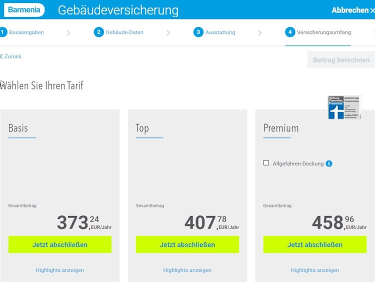 Beiträge für die Barmenia Gebäudeversicherung